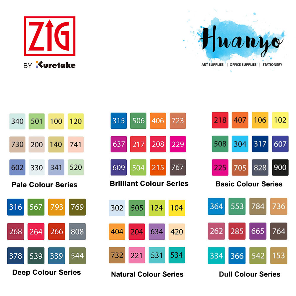 Zig Kurecolor Twin Colour Marker Set of 12 (Cool Grey / Warm Grey / Basic / Brilliant / Neutral & Natural Color Set)