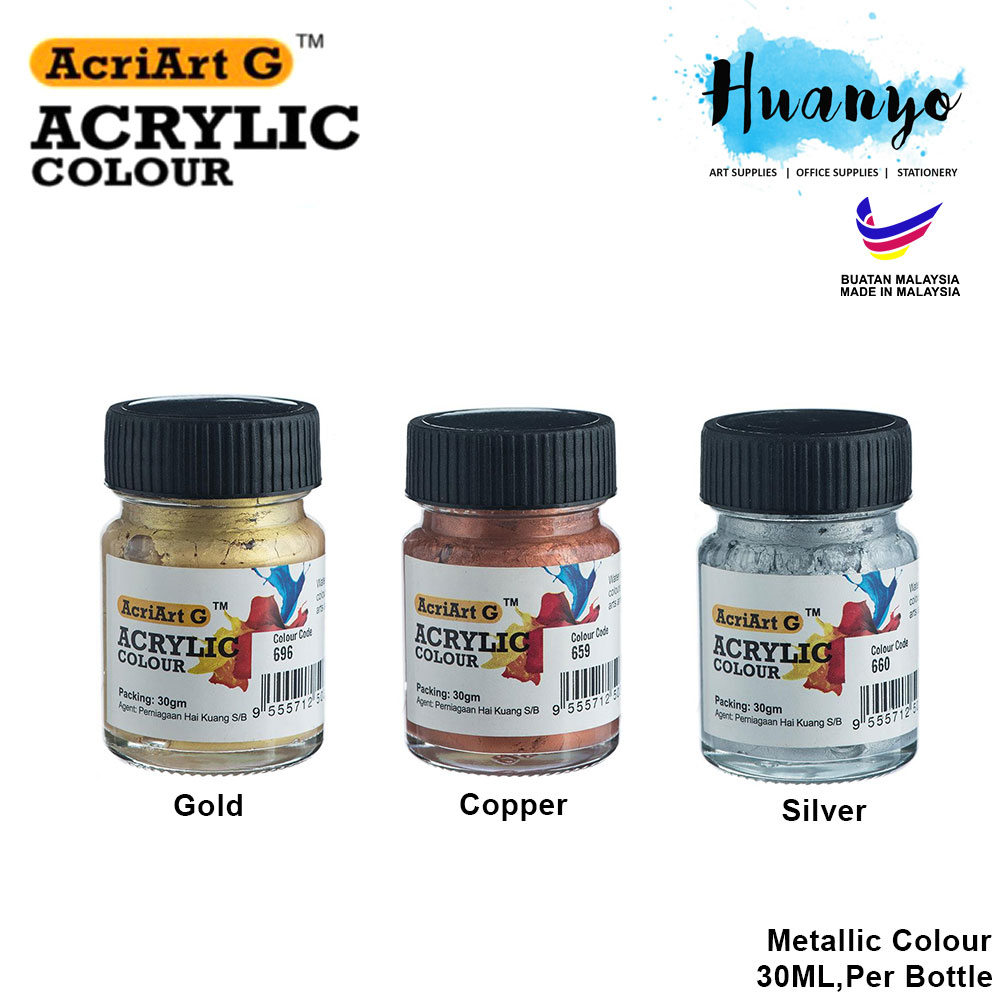 Acriart G Non Toxic Metallic Acrylic Colour Paint (Gold, Silver, Copper, 30ML / Bottle)