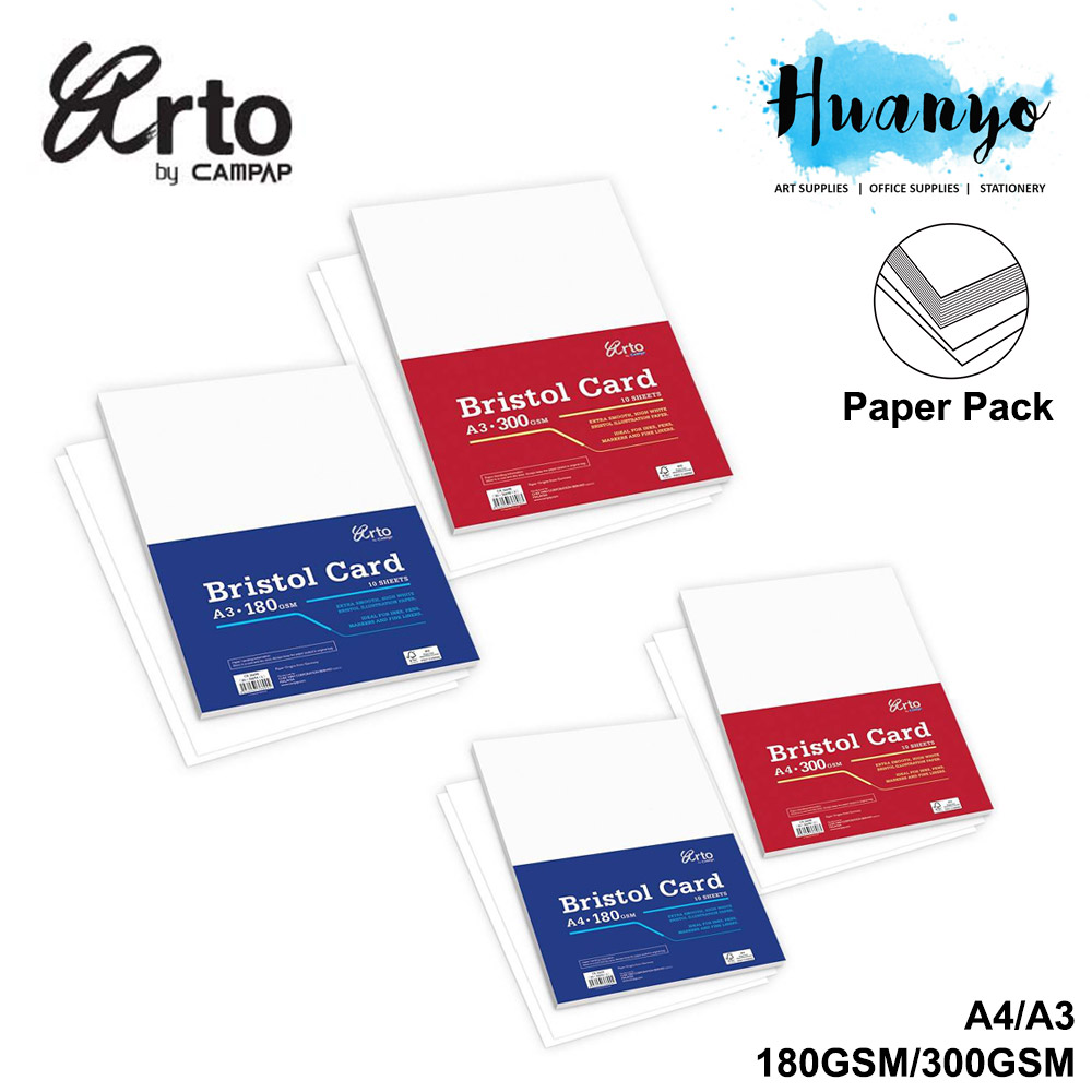 Campap Arto Bristol Smooth Paper Card Pack (A4/A3, 180GSM/300GSM, 10
