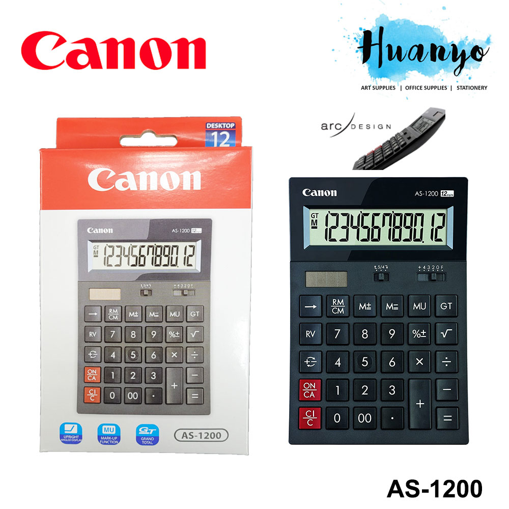 Canon AS 1200 Calcolatrice Da Tavolo - 12 Cifre, Alimentazione Solare E A Batteria
