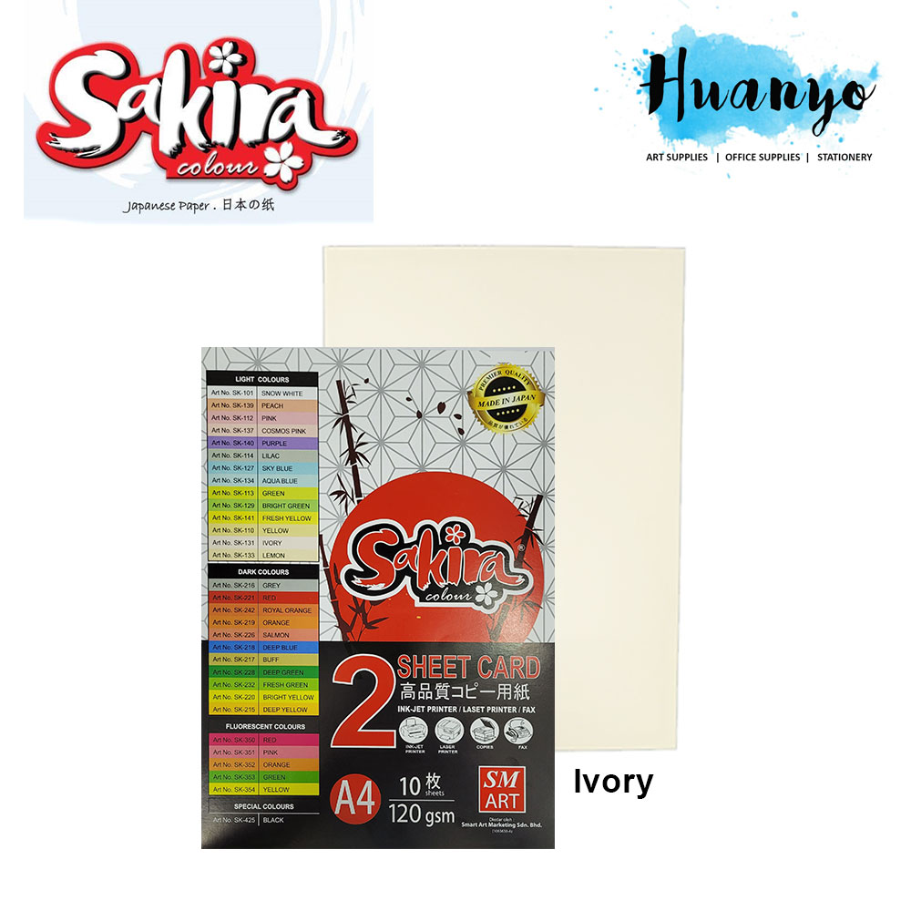 Sakira 2 Sheets 120gsm Colour Card Paper Pack A4 10 PCS Set (Blue/ Green/ Ivory/ Pink/ Purple/ White/ Yellow)