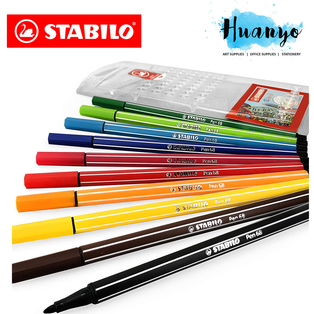Stabilo Pen 68 Colour Felt Tip Marker Pen Wallet Set of 10