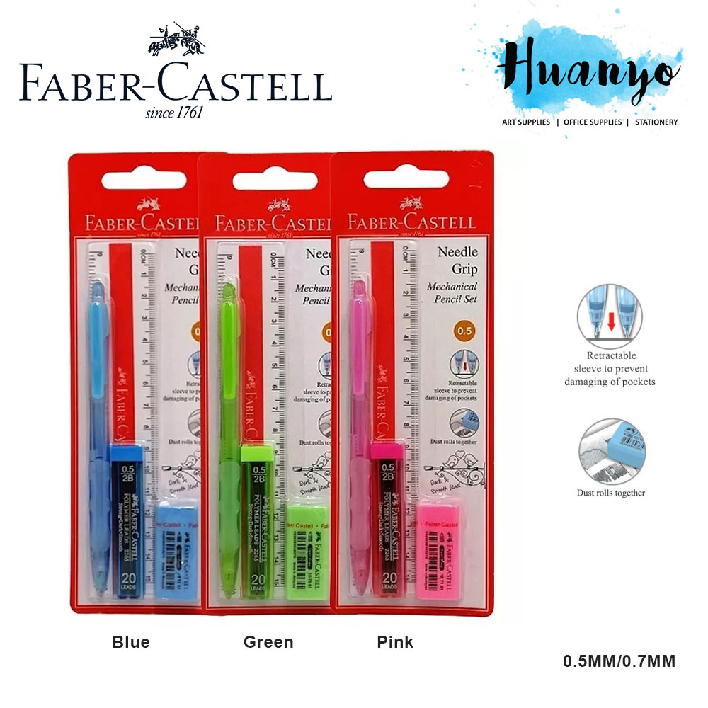 FaberCastell Mechanical Pencil Needle Grip with Leads, Ruler & Eraser