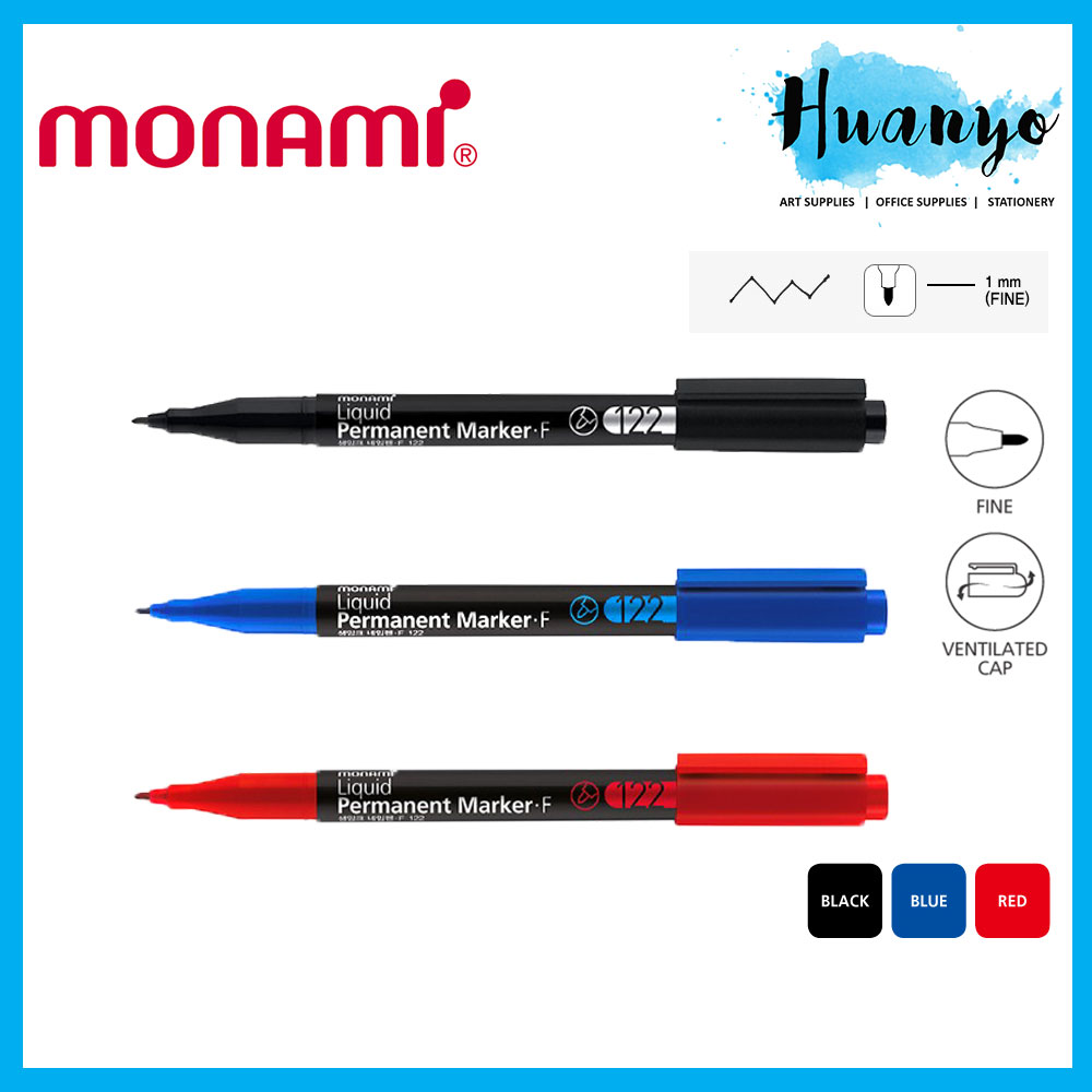 Monami SigmaFlo Permanent Marker Pen 120 (Fine Tip 0.7MM, Black / Blue)