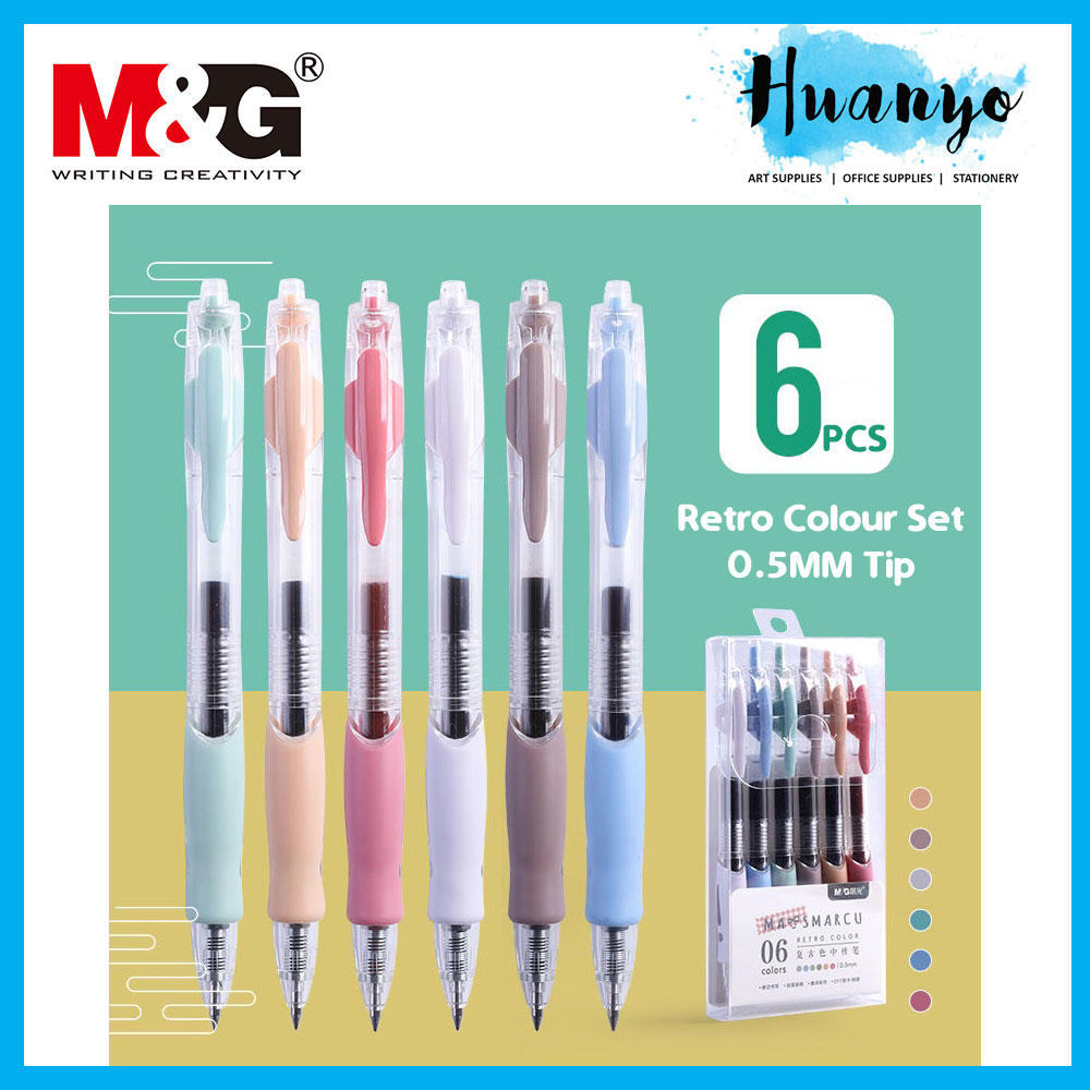 M&G R3 Retro Colour Retractable Gel Pen ( Wallet Set of 6)