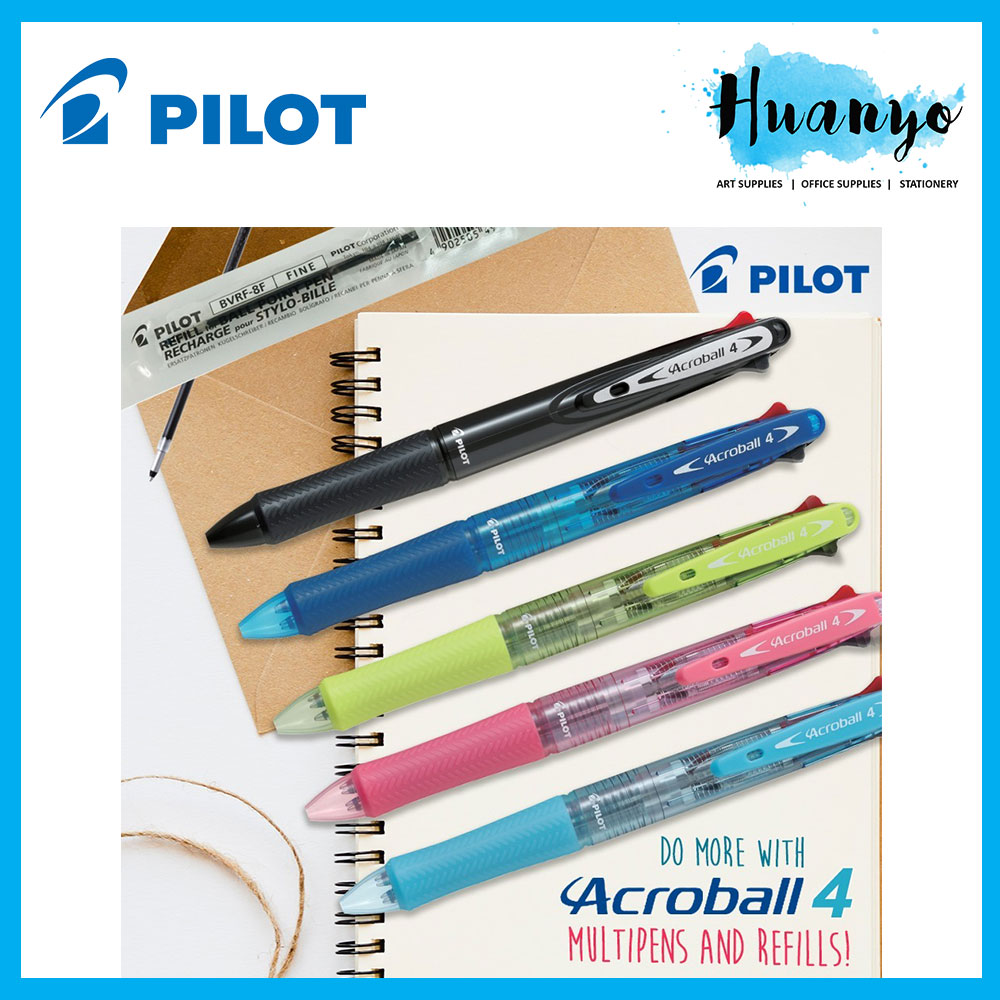 Pilot Acroball 3 / 4 Multi Color Ballpoint Pen, 0.7mm, + 4 Color Ink Refills (Black, Red, Blue & Green)