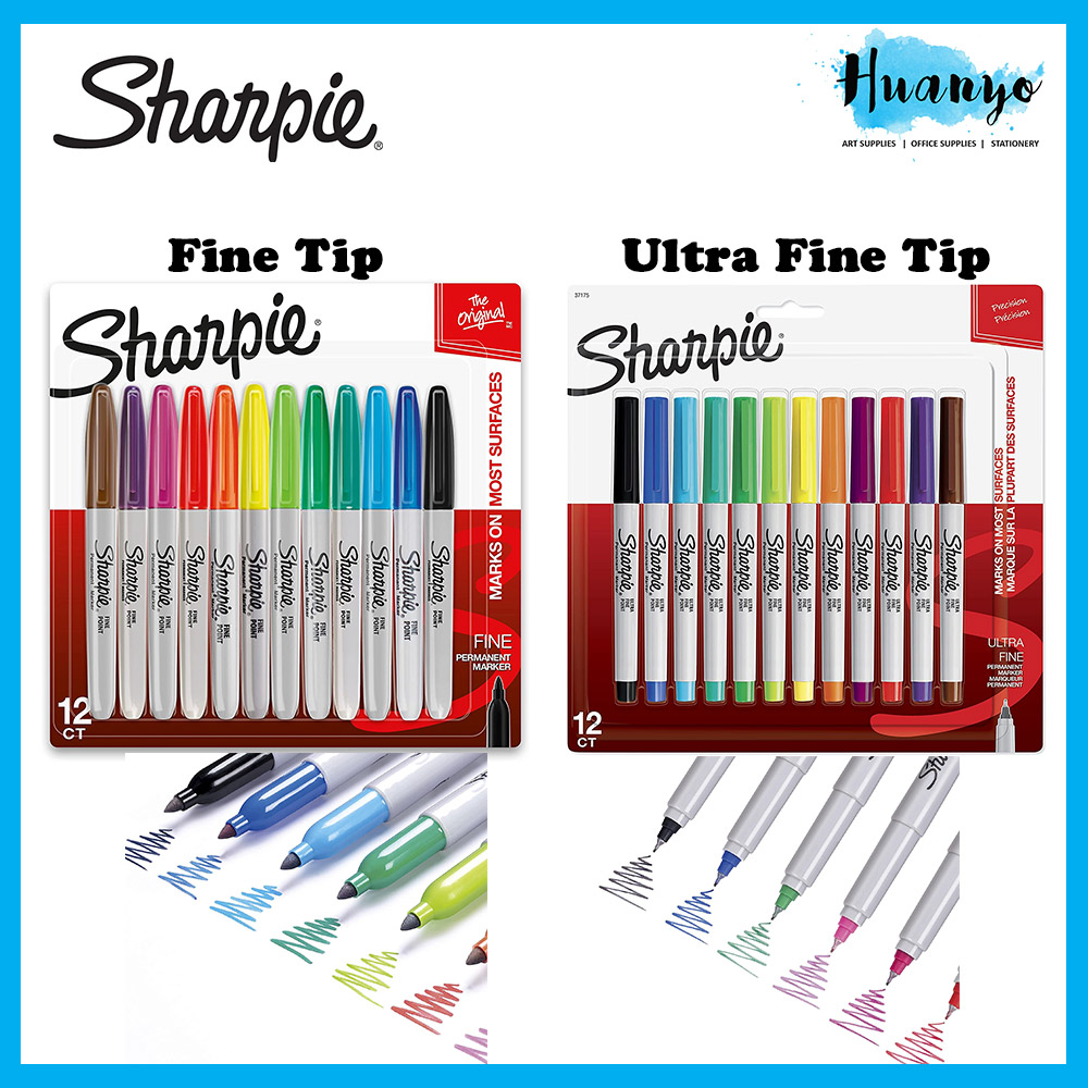Sharpie Fine / Ultra Fine Tip Colour Permanent Marker Pen Set Of 12