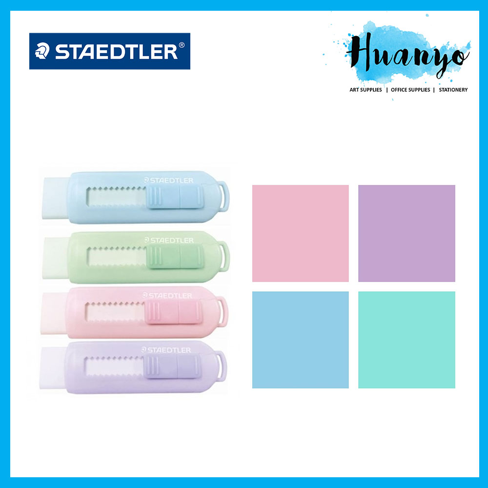 Staedtler PVC-Free Eraser Pen With Sliding Plastic Sleeve / Eraser Refill (Pastel Colour, Purple/Blue/Pink/Green) 525 PS