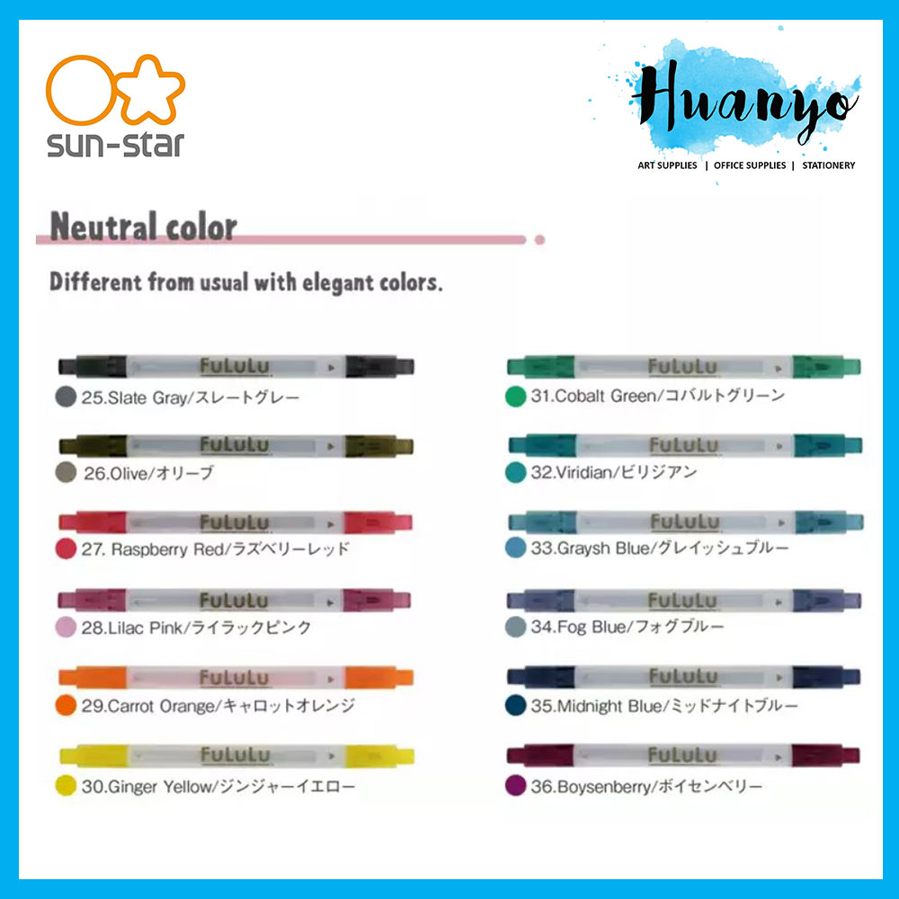 Sun-Star Fululu Twin Tip Marker Pen Colour (Per PCS, Up to 36 Colors )