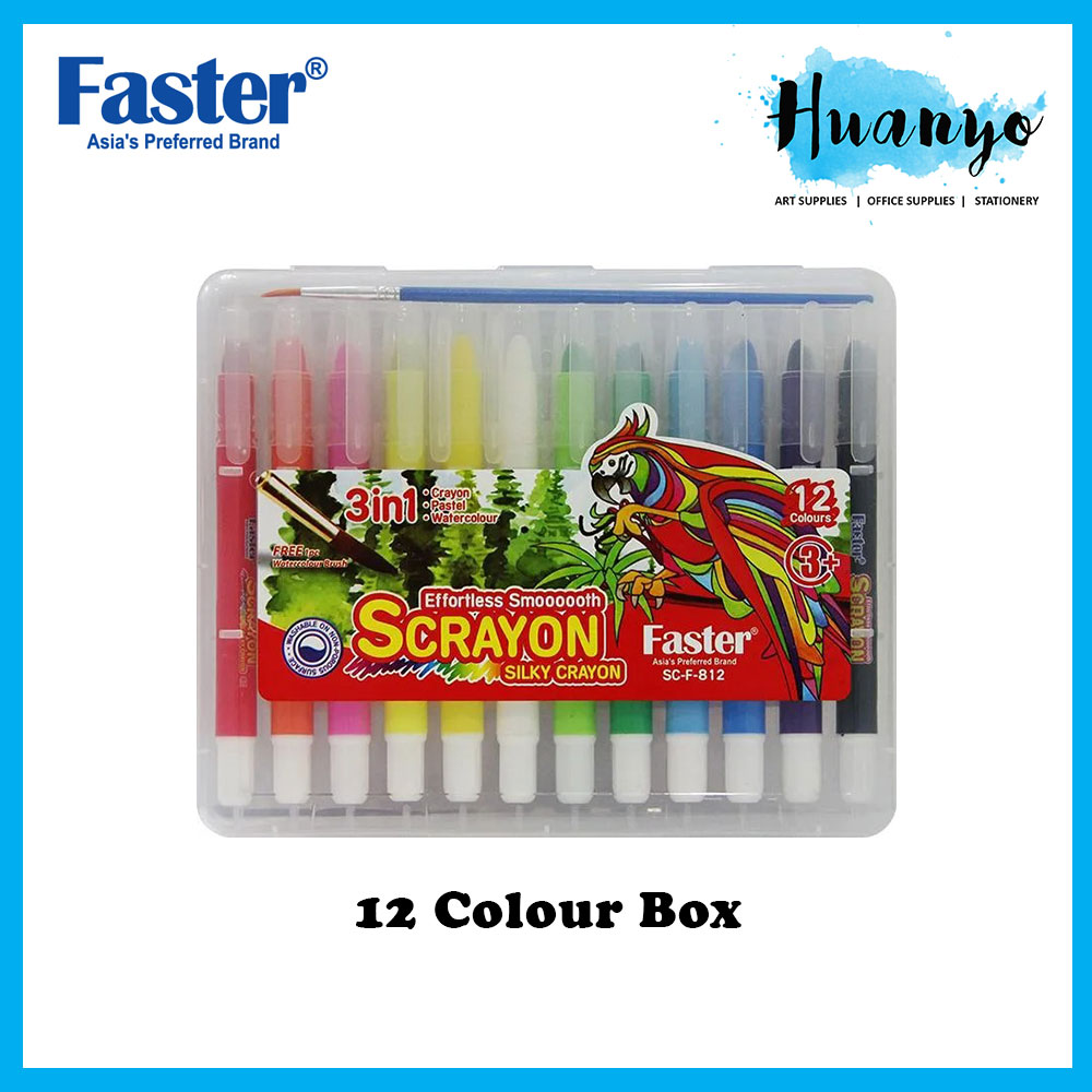 Faster Scrayon 3 in 1 Silky Crayon / Pastel / Watercolour 12 / 24 Colour (SC-F-812/SC-F-824)