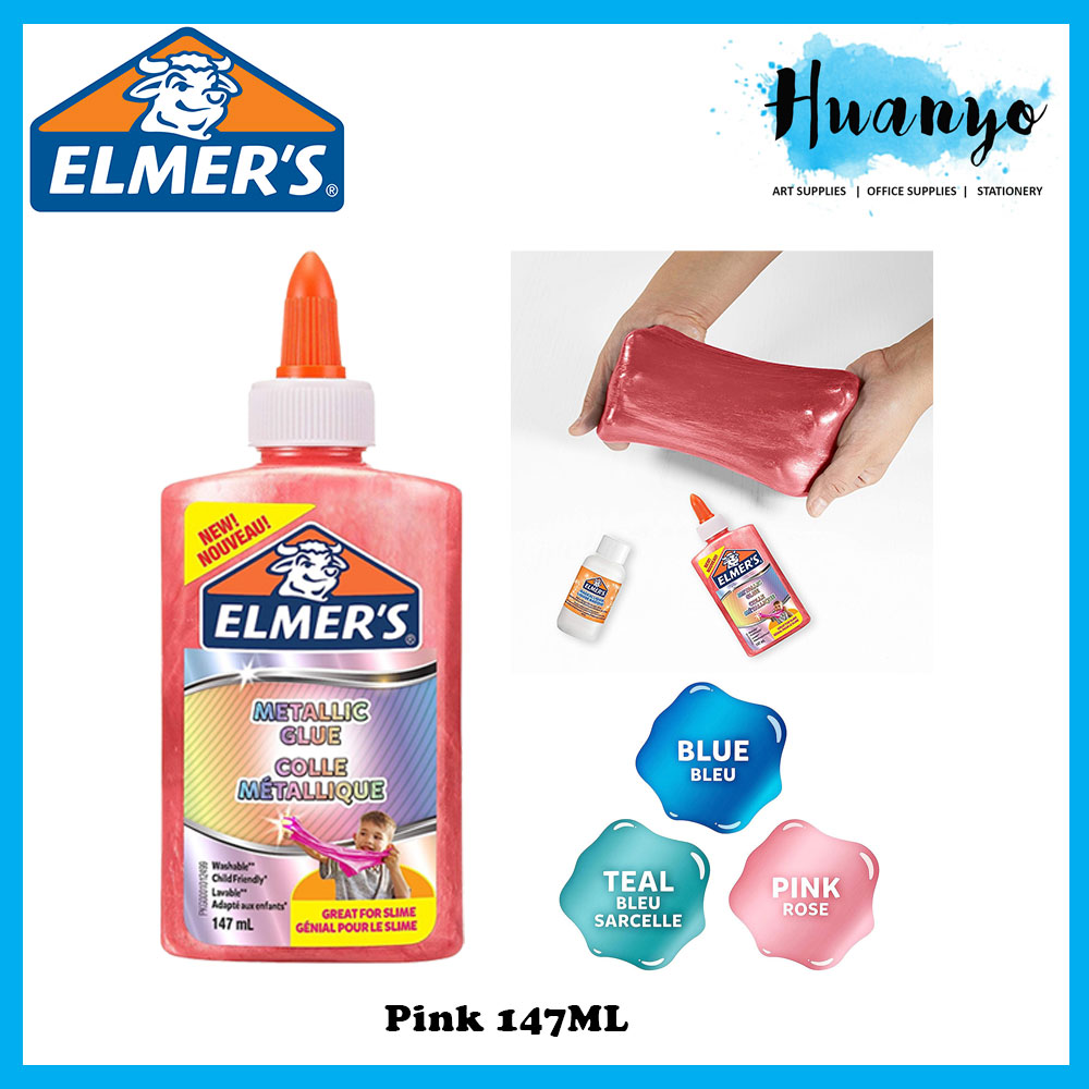 Elmer's Non Toxic Metallic Glue (Best for Metallic Slime, Washable) [147ML] (Teal / Blue / Pink)