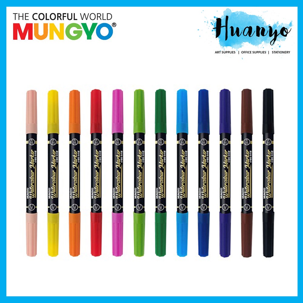 Mungyo Twin Tip Watercolour Brush Marker Set of 6 / 12 Round & Brush Tip | Set Penanda Cat Air | 双头水彩刷