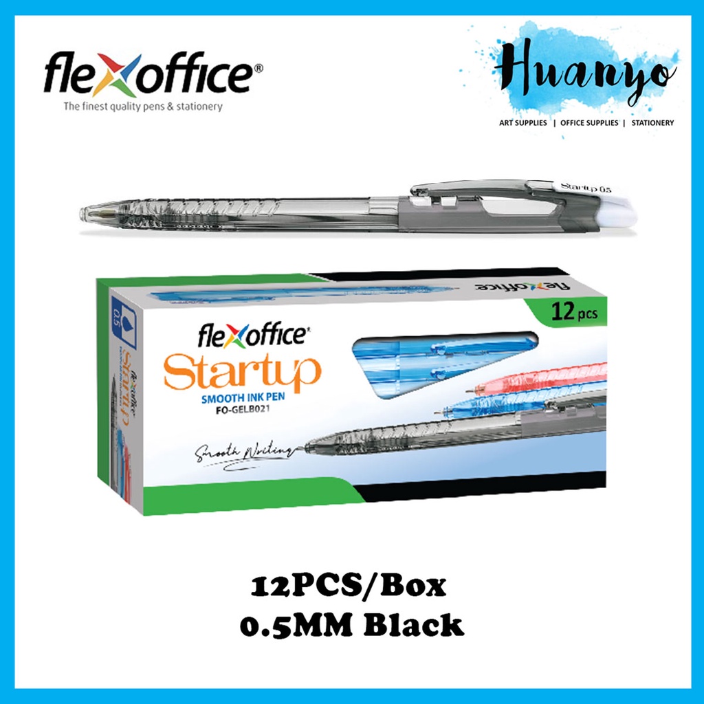 FlexOffice Startup Retractable Roller Ball Point Pen (Per Box) Black/Blue/Red 0.5/0.7/1.0MM|Pen Mata Bola|圆珠笔 FO-GELB021