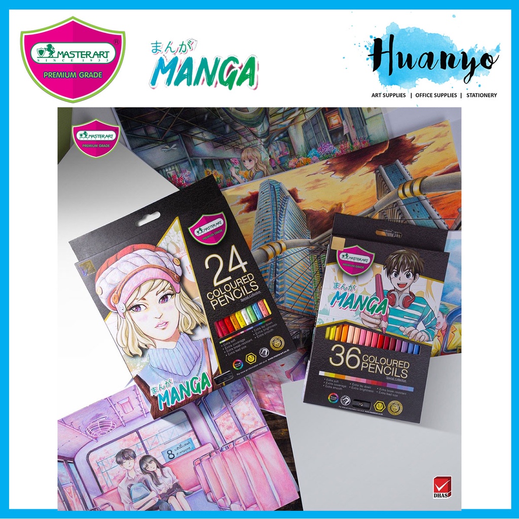 Master Art Manga Special Collection Colour/Coloured Pencils (Set of 12/24/36/50) For Manga Drawing [Free Sharpener]
