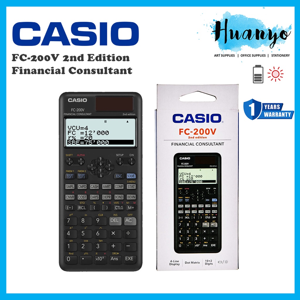 Casio Financial Consultant Calculator FC 200V 2nd Edition For Financial Examinations Solar Battery 4 Line Display