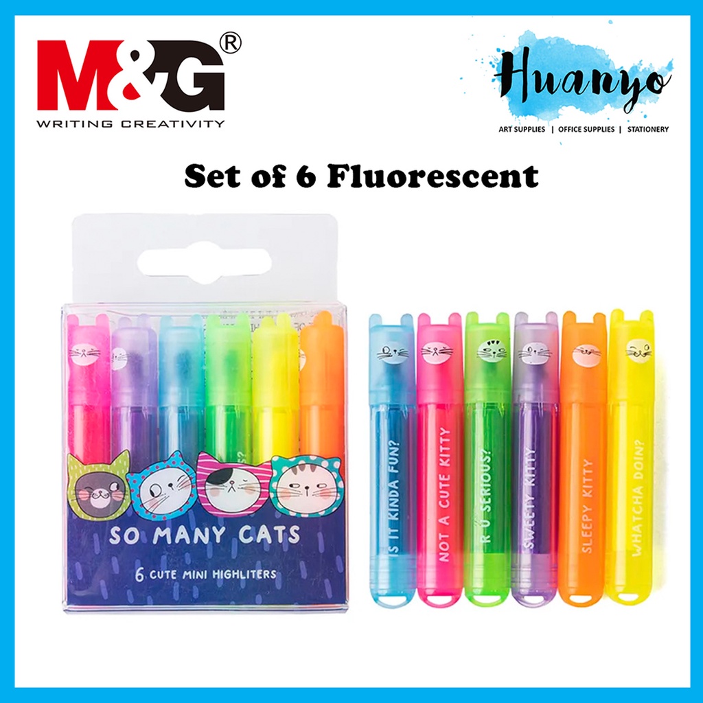 M&G So Many Cats Set of 6 Mini Fruit Scented Pastel / Fluorescent Highlighter