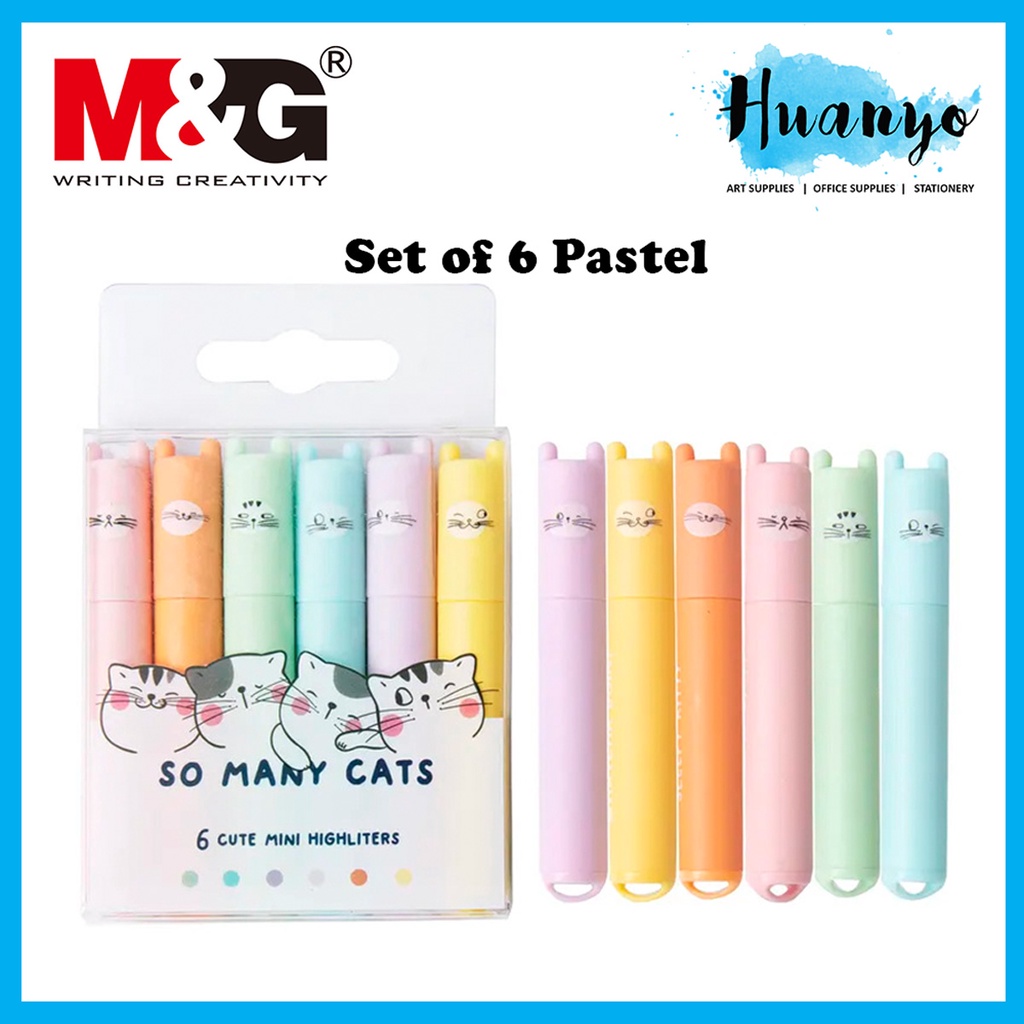 M&G So Many Cats Set of 6 Mini Fruit Scented Pastel / Fluorescent Highlighter