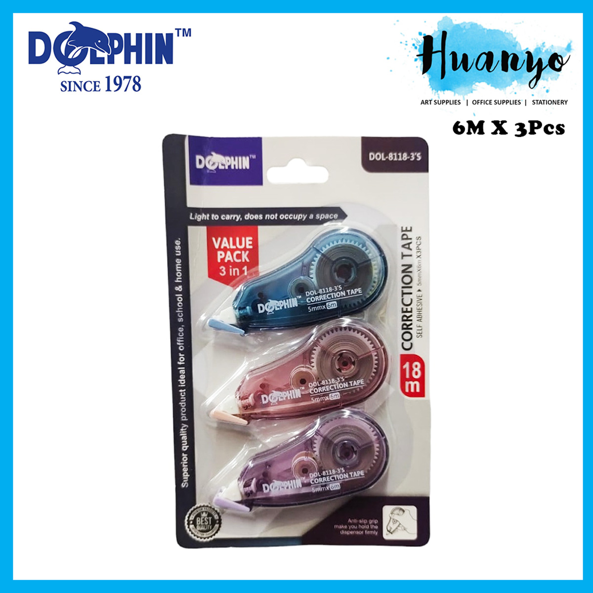 Dolphin Correction Tape Value Pack Set of 3 (5MM X 6M) DOL-8118-3'S