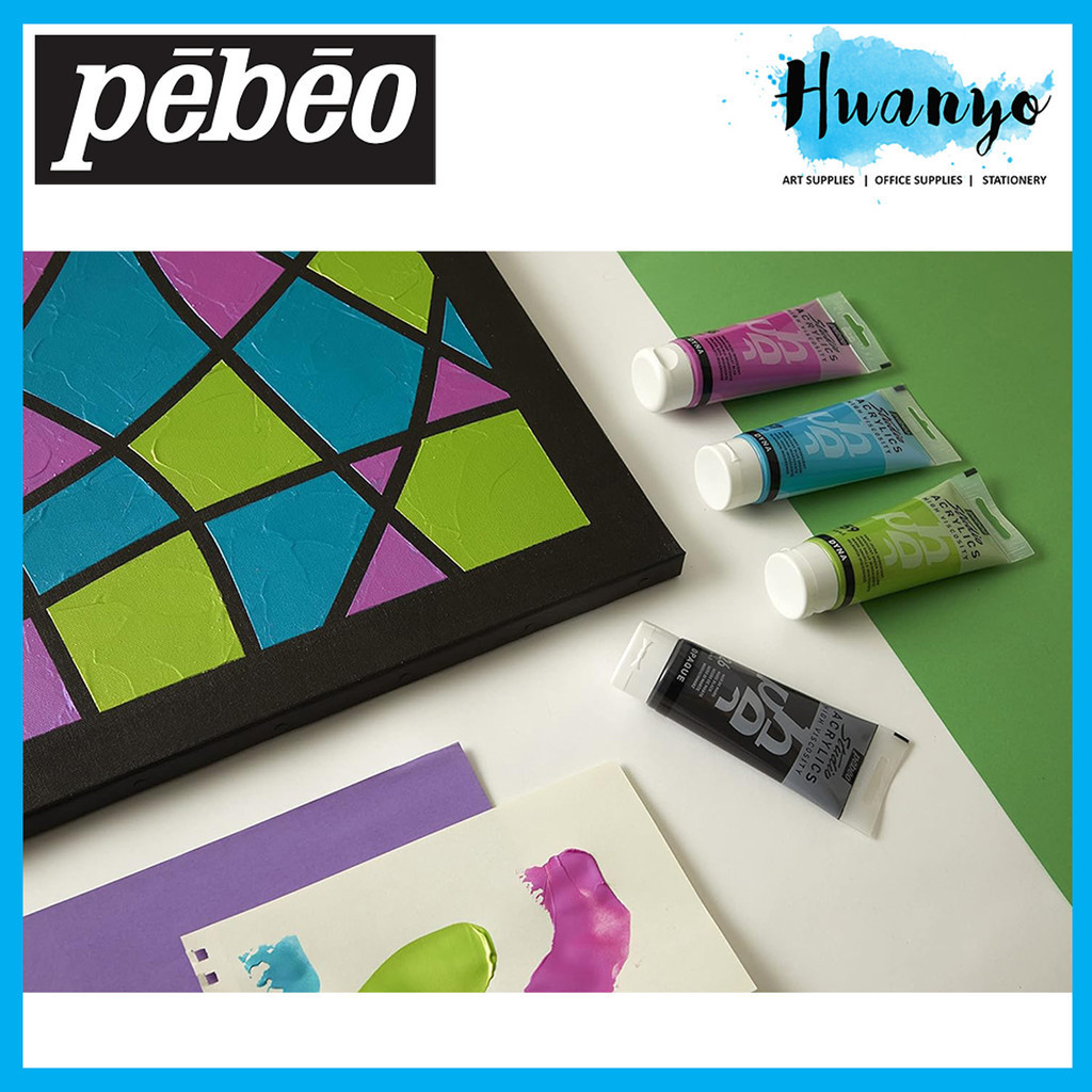Pebeo Studio Acrylics 100ml Acrylic Paint Primary Metallic, Pearlescent, Iridescent, Neon Fluorescent, Glow Color