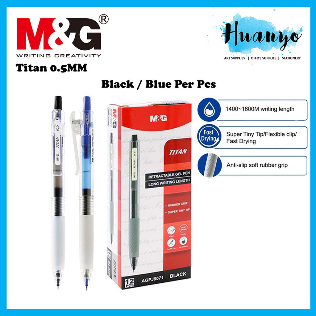 M&G Titan Retractable Gel Pen Fast Drying Black Blue Ink