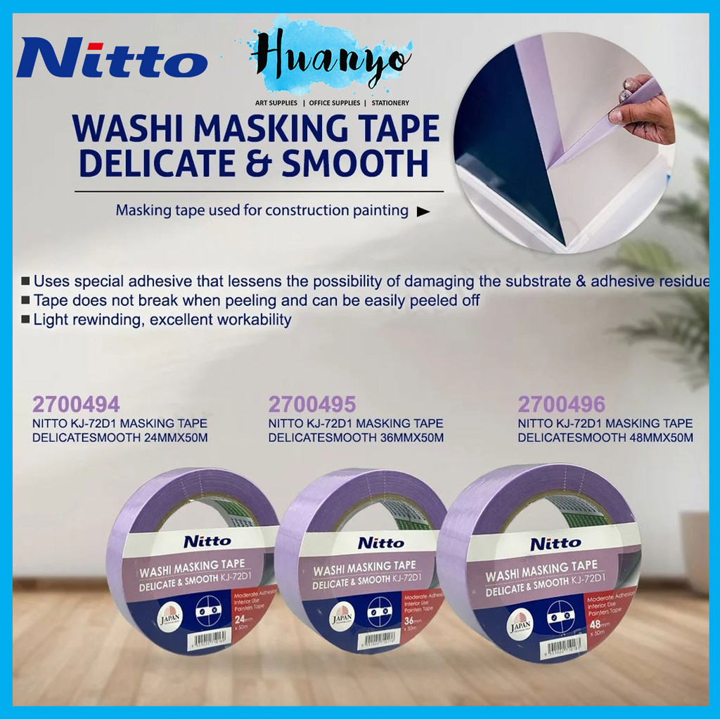 Nitto Washi Masking Tape for Interior & Car Paint Painting Tape, Multipurpose Japan Quality (24mm/36mm/48mm x 50 Meter)