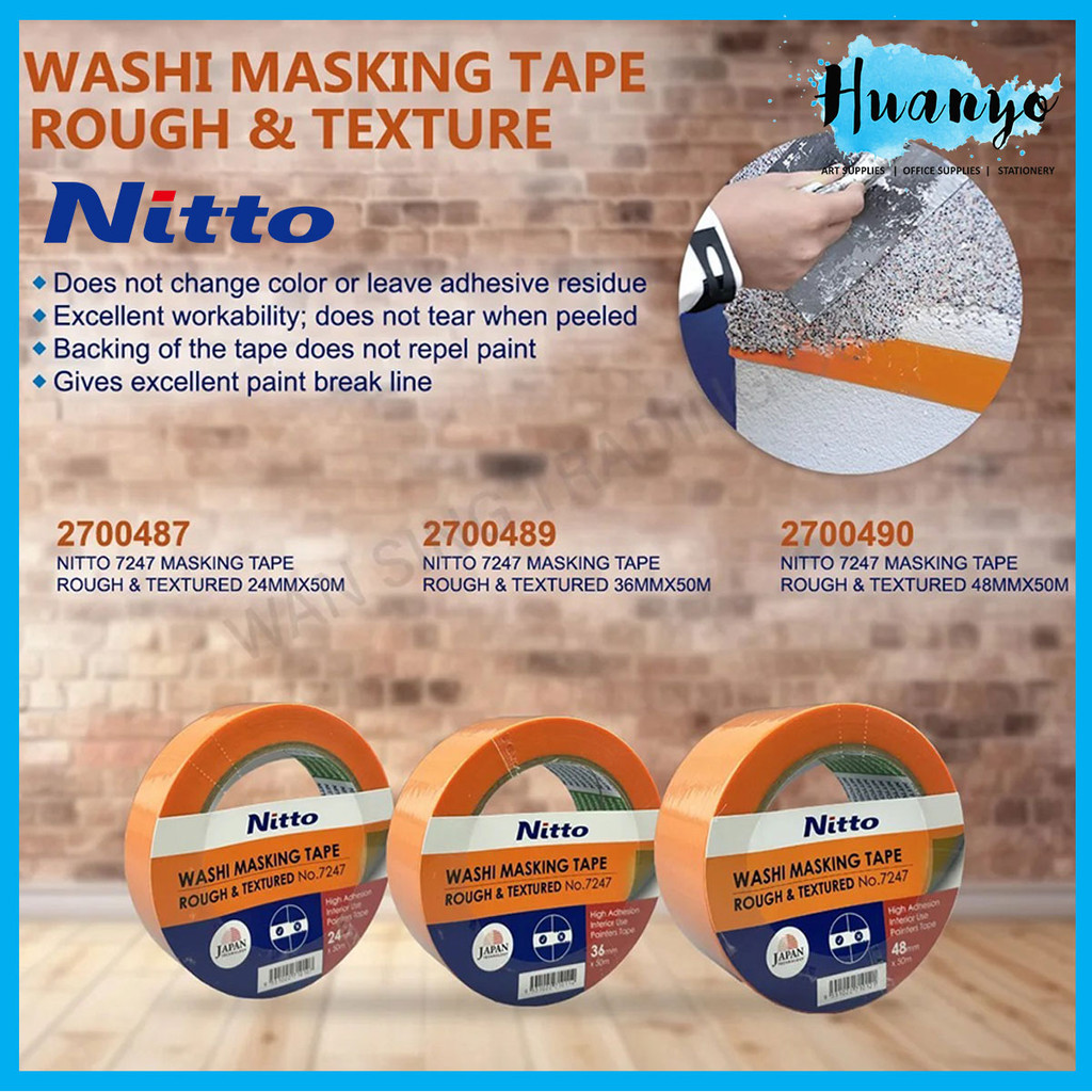 Nitto Washi Masking Tape for Interior & Car Paint Painting Tape, Multipurpose Japan Quality (24mm/36mm/48mm x 50 Meter)