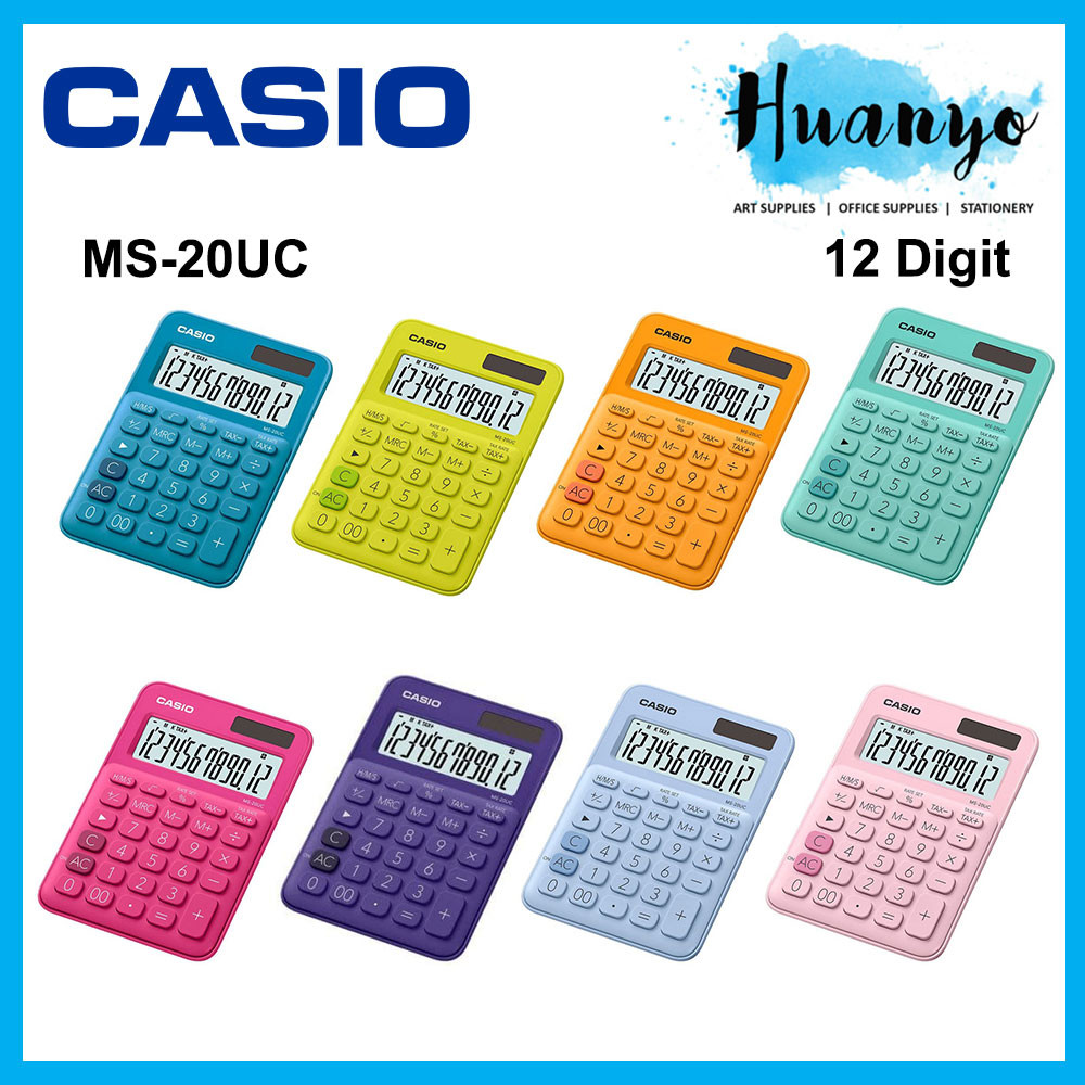 Casio Calculator MS-20UC Pastel Vibrant Colorful Series 12 Digit Solar &  Battery Mini (1 Year warranty)/Limited Edition