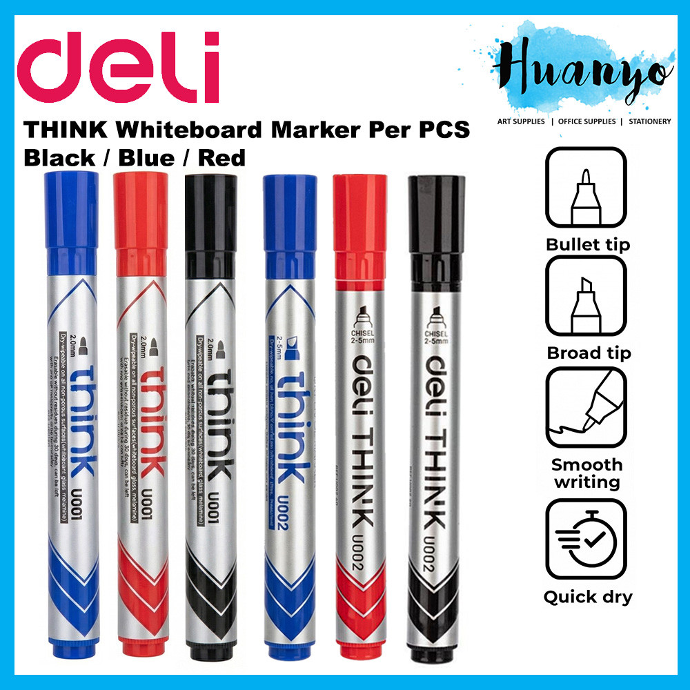 Deli THINK Whiteboard Marker Pen (Bullet/Chisel Tip) [Black/Blue/Red ...