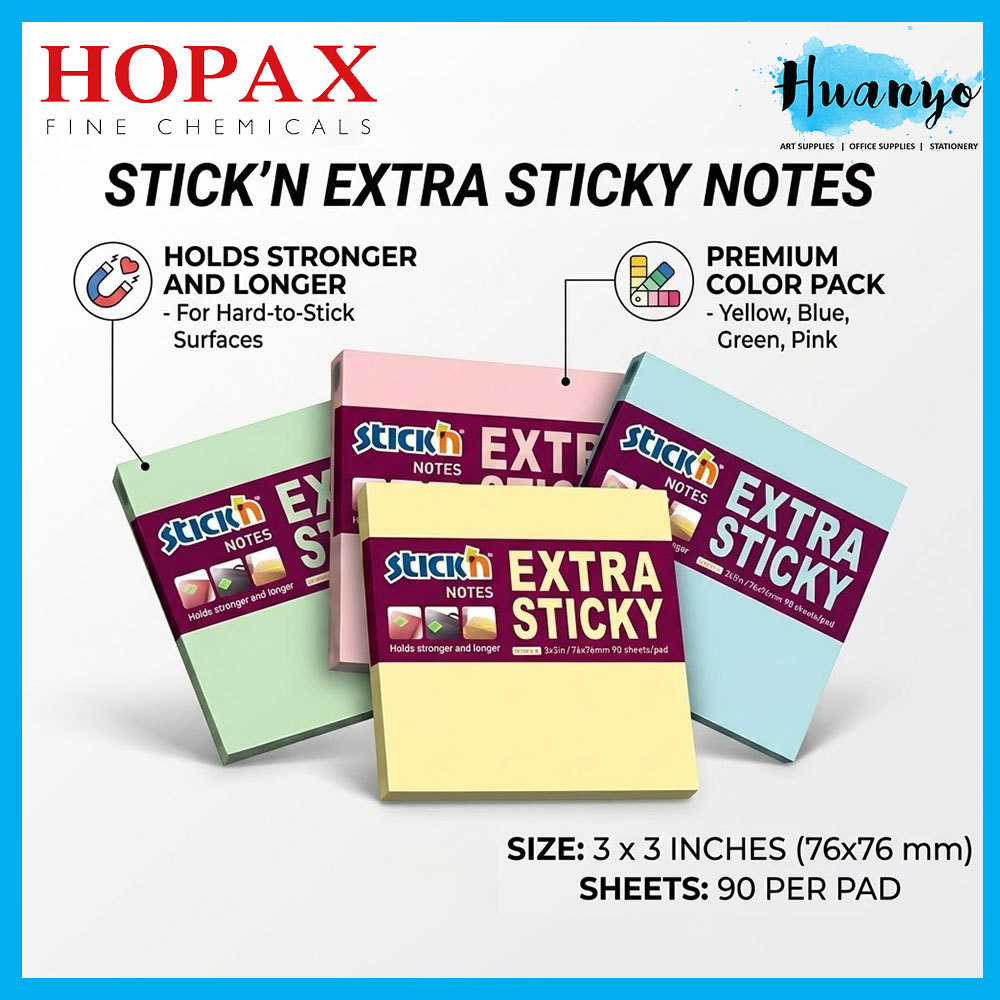 [HUANYO] Hopax Stick'n 3x3 Inch Extra Sticky Notes 90 Sheets - Strong ...