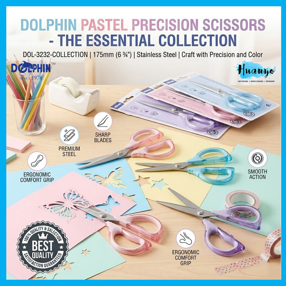 [HUANYO] Dolphin Pastel Precision Scissors Stainless Steel 175mm Craft ...