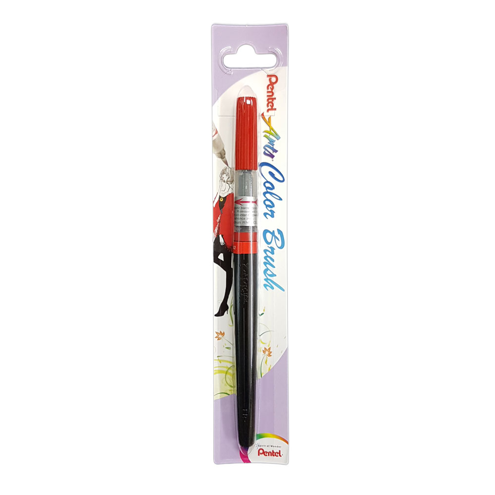 Pennello Artistico Pentel Art Brush Rosso XGFL-102 - Import Giappone, Inchiostro Rosso, Punta A Pennello