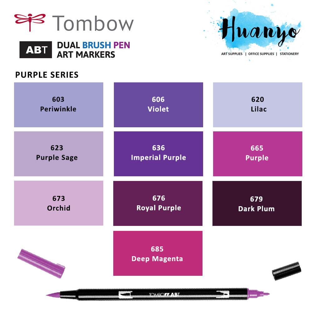 tombow dual brush pen purple shades 10 colours